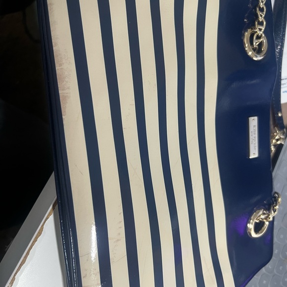 Kate Spade New York Navy Blue White Striped Gold Chain Purse Shoulder Bag - Picture 7 of 8